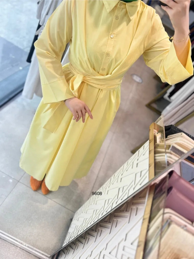 Robe Chemise Popeline Jaune – Coupe Élégante avec Ceinture