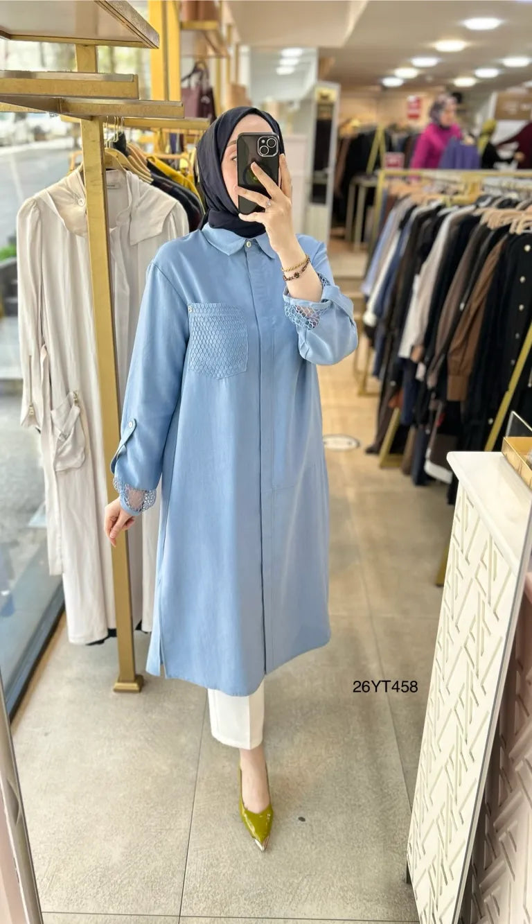 Chemise Longue Élégance Dentelle – Style Modeste & Raffiné