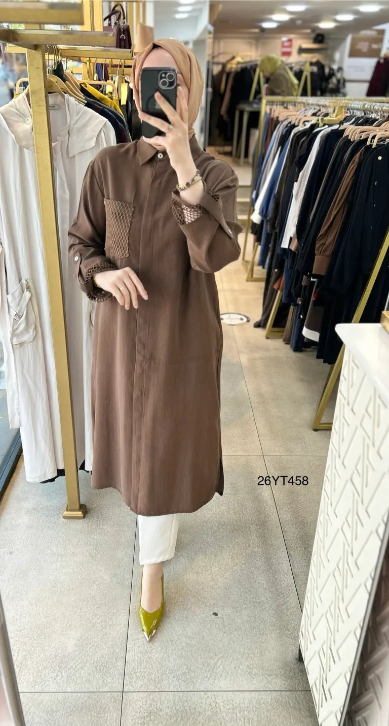 Chemise Longue Élégance Dentelle – Style Modeste & Raffiné
